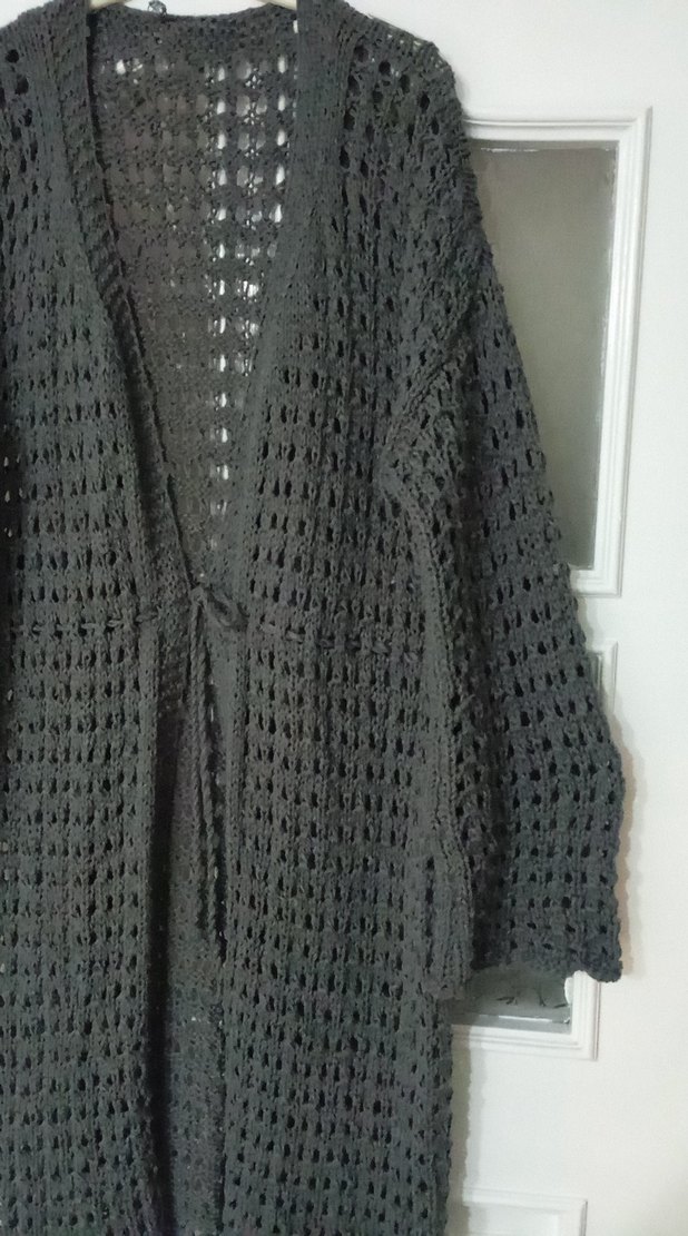 Uzun Kollu Bohem Gri Kadın Hırka - Görsel 2