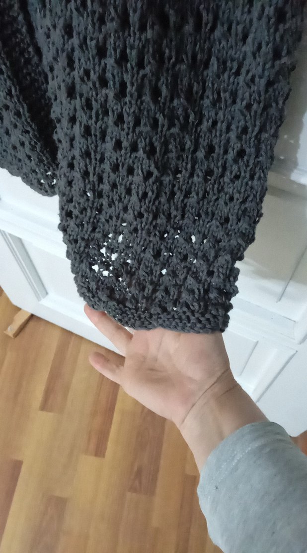 Uzun Kollu Bohem Gri Kadın Hırka - Görsel 3