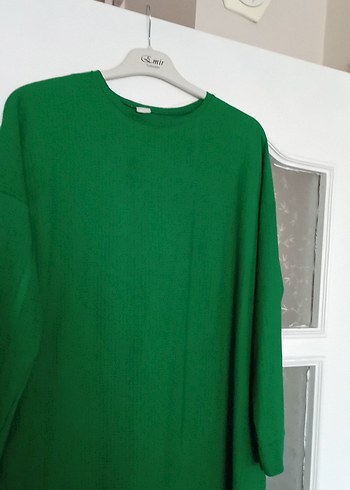 Parlak Yeşil Kadın Keten Uzun Kollu tunik - Görsel 4