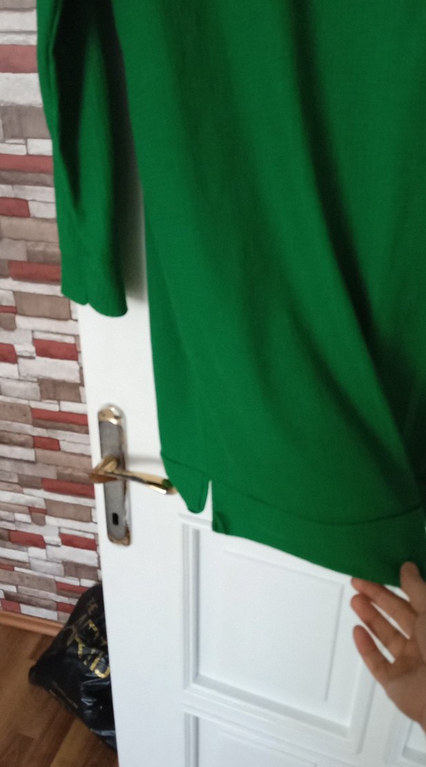 Parlak Yeşil Kadın Keten Uzun Kollu tunik - Görsel 2