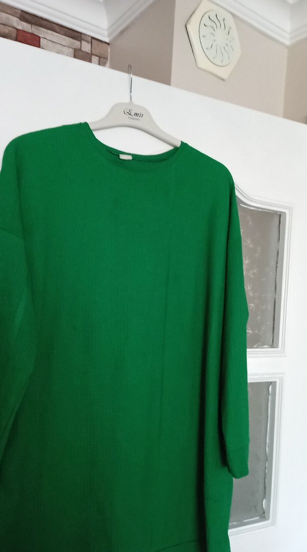 Parlak Yeşil Kadın Keten Uzun Kollu tunik - Görsel 4