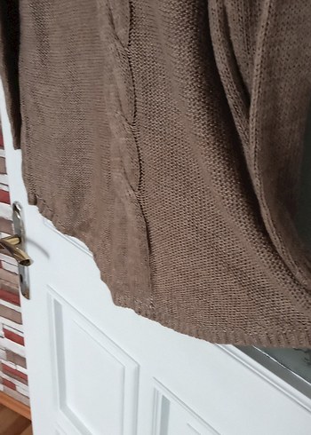 V Yaka Kahverengi Mini Kadın Triko Kazak - Görsel 3