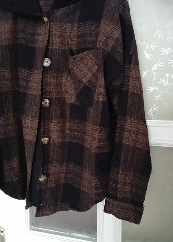 Düğmeli Kahverengi Kadın Yün siwit gömlek - Görsel 2