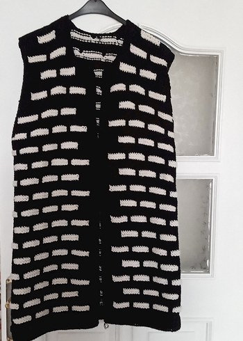 Siyah Gri V Yaka Örgü Kadın Yelek - Görsel 2