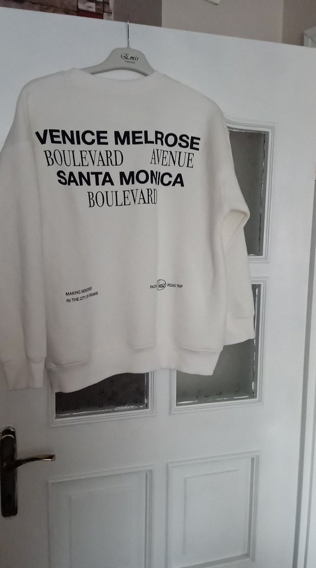 Beyaz Baskılı Kadın Sweatshirt - Görsel 2