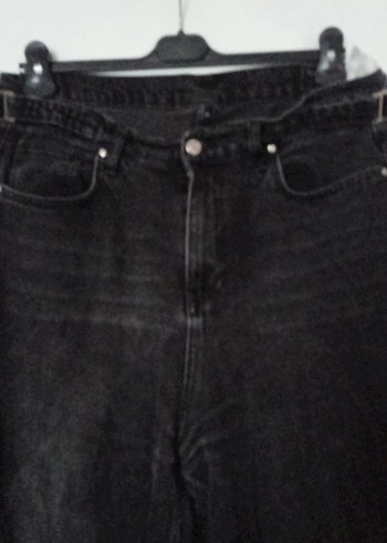 Siyah Midi Boy Bol Kesim Kot Pantolon - Görsel 3