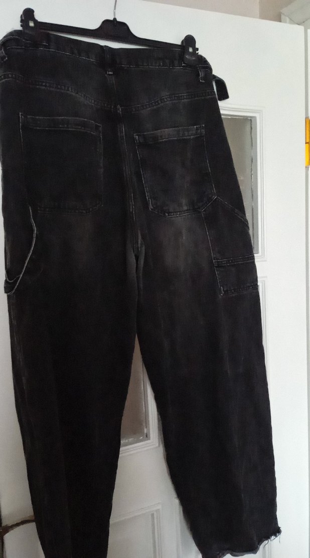 Siyah Midi Boy Bol Kesim Kot Pantolon - Görsel 4