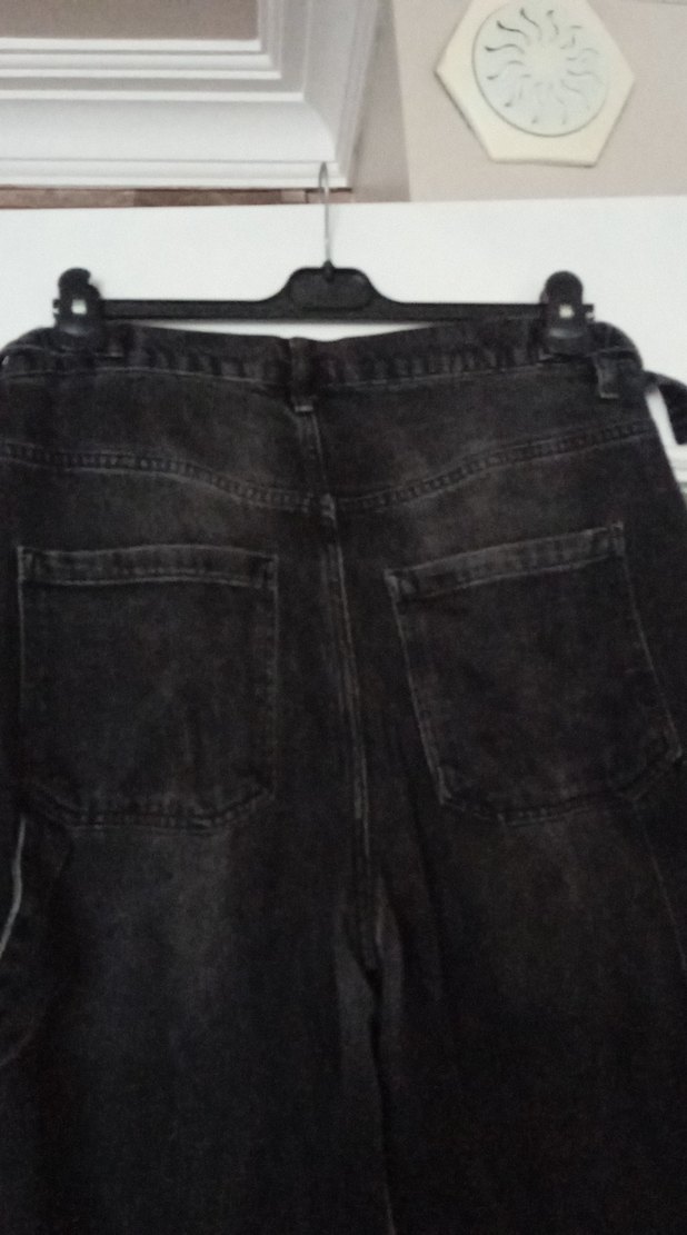 Siyah Midi Boy Bol Kesim Kot Pantolon - Görsel 5