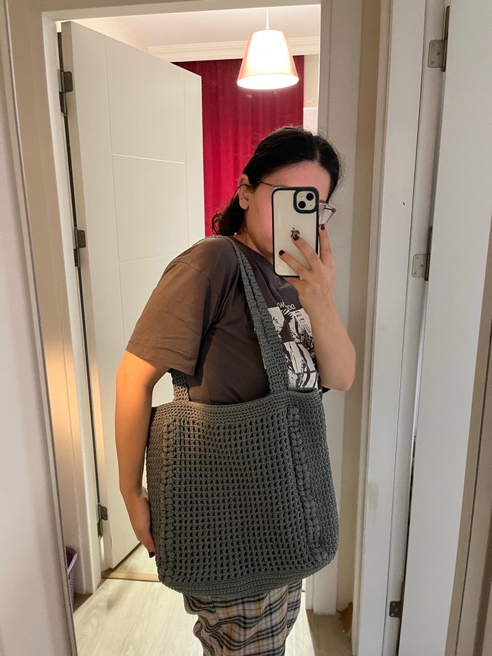 Gri Örgü Kadın Çanta - Görsel 2