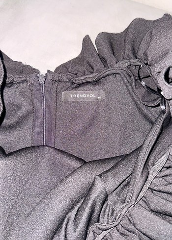 Siyah Straplez Uzun Fırfırlı Elbise - Görsel 4