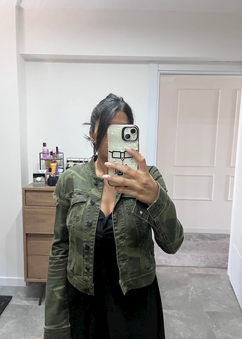 Kadın Haki Kamuflaj Denim Ceket - Görsel 2