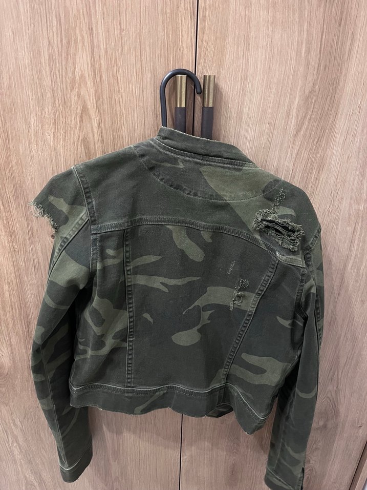 Kadın Haki Kamuflaj Denim Ceket - Görsel 5