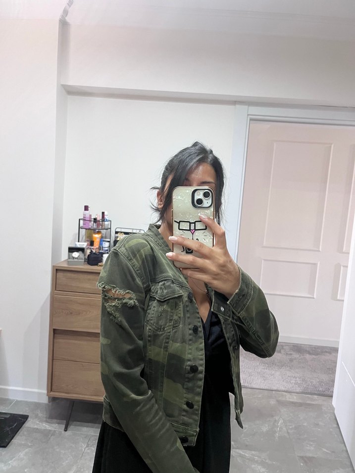 Kadın Haki Kamuflaj Denim Ceket - Görsel 3