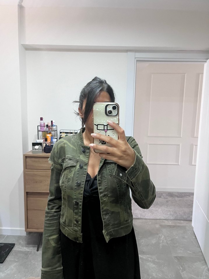 Kadın Haki Kamuflaj Denim Ceket - Görsel 2