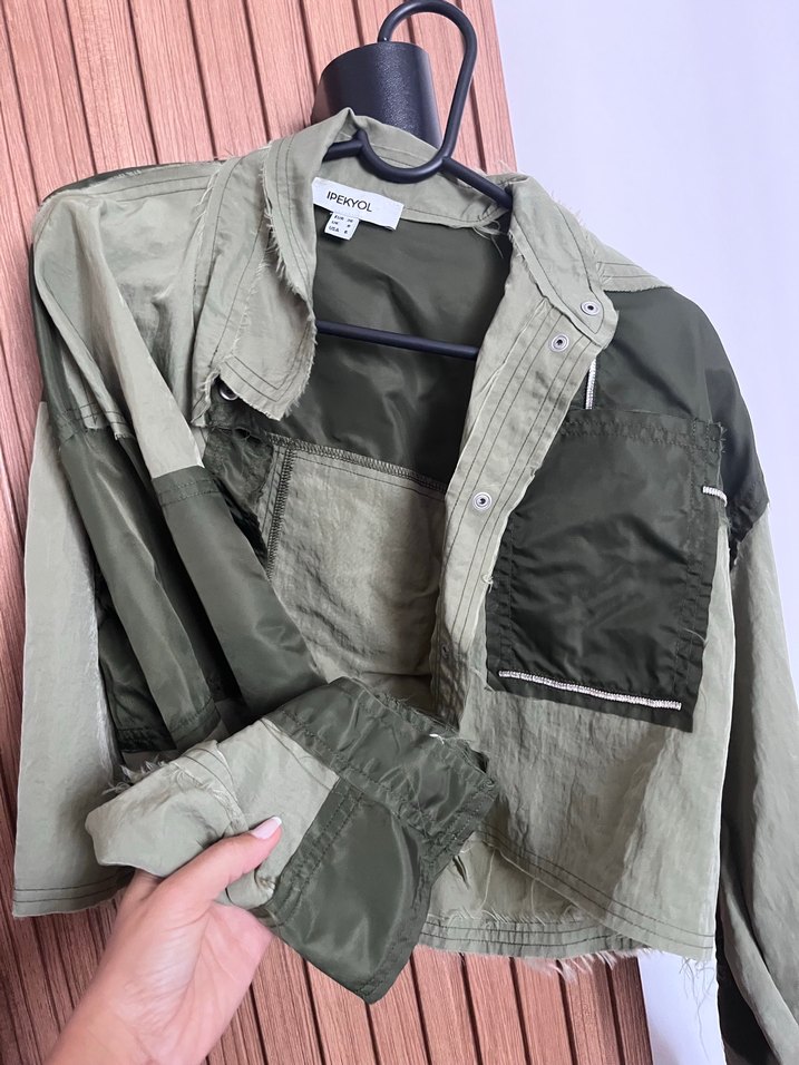 Kadın Haki Kamuflaj Denim gömlek - Görsel 3