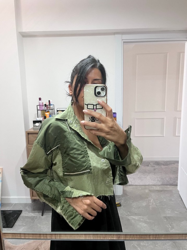 Kadın Haki Kamuflaj Denim gömlek - Görsel 2