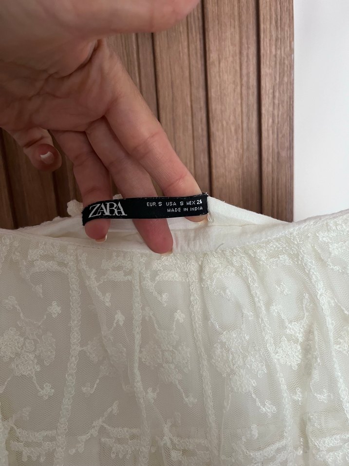 Beyaz Nakışlı Kat Kat Mini Elbise - Görsel 3