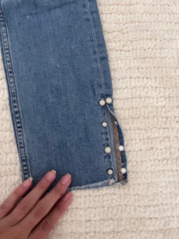 Düğmeli Mavi Kadın Midi Boy Kot Pantolon - Görsel 2