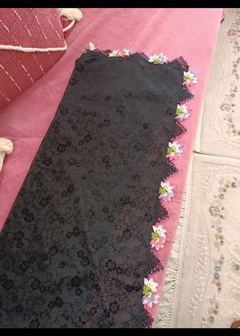 Vakko Dantel Detaylı Pembe Gotik Kadın Fular