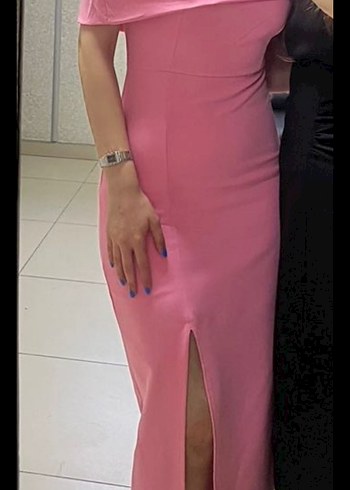 Pembe Straplez Uzun Saten Elbise