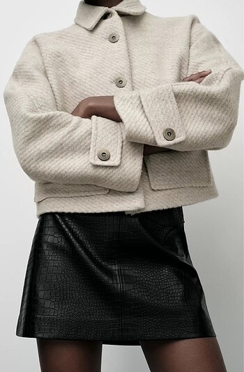 xs Beden ZARA YÜN KARIŞIMLI CROP CEKET