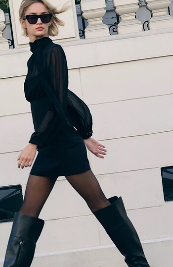 Zara ZARA ÇİFT KUMAŞLI MİNİ ELBİSE