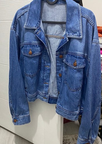 Düğmeli Mavi Kadın Kot Ceket - Görsel 4