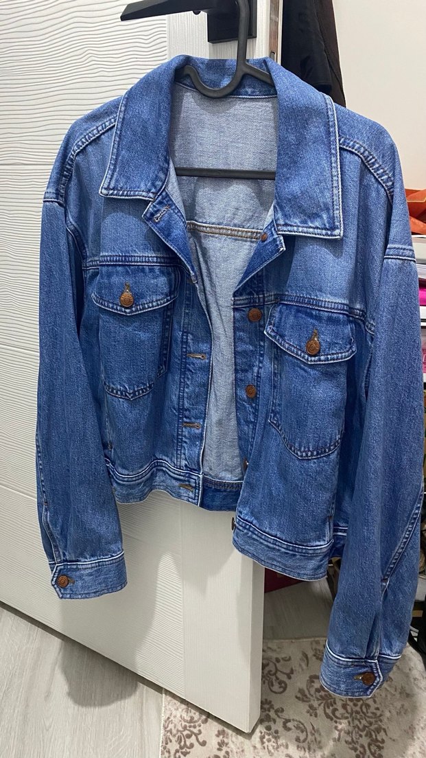 Düğmeli Mavi Kadın Kot Ceket - Görsel 4