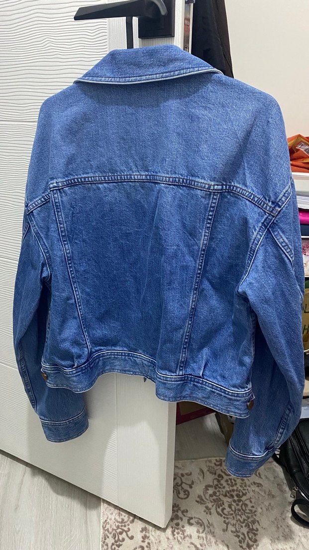 Düğmeli Mavi Kadın Kot Ceket - Görsel 5
