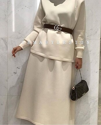 Sema by Design Krem Rengi Alt-Üst Etekli Takım