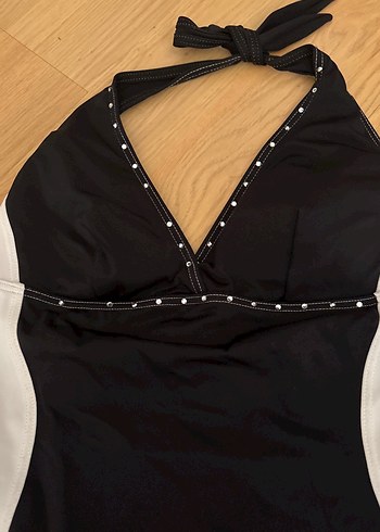 Siyah Beyaz Bel Detaylı Strappy Mayo - Görsel 2