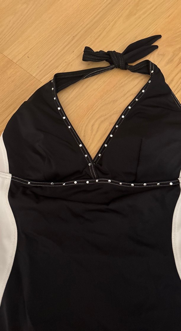 Siyah Beyaz Bel Detaylı Strappy Mayo - Görsel 2