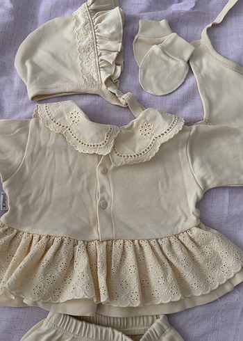 0-3 Ay Elite Dantel Detaylı Krem Renk 5li Set - Görsel 6