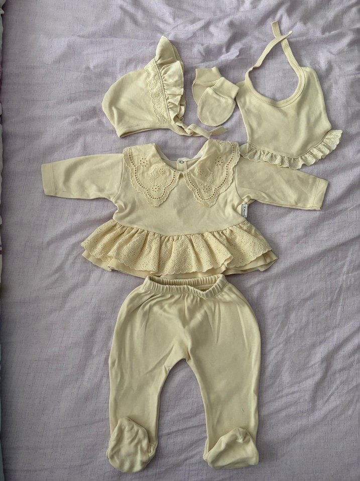 0-3 Ay Elite Dantel Detaylı Krem Renk 5li Set - Görsel 2