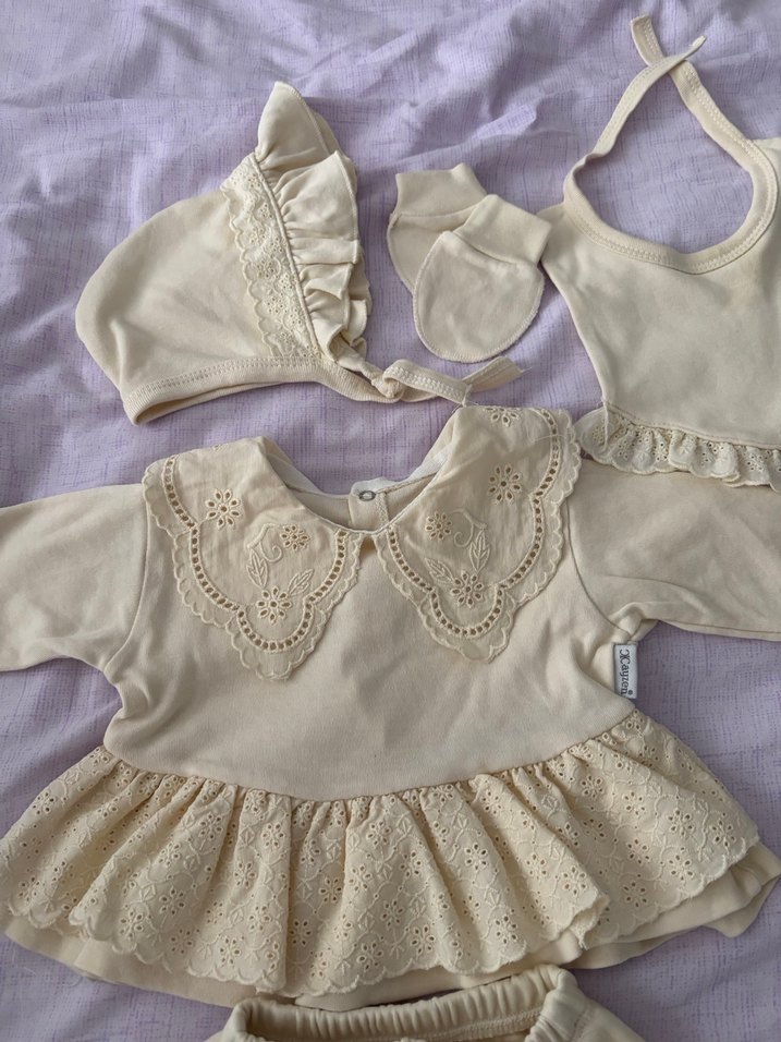 0-3 Ay Elite Dantel Detaylı Krem Renk 5li Set - Görsel 3