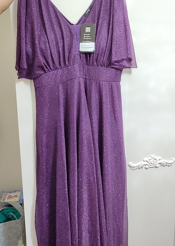Parlak Mor V Yaka Midi Abiye - Görsel 5