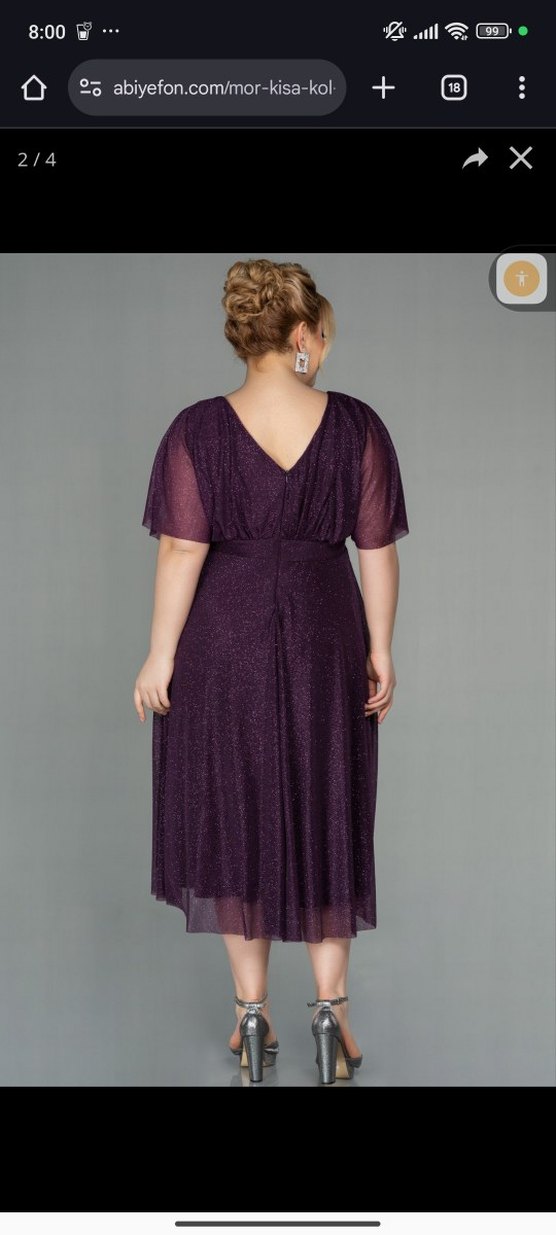 Parlak Mor V Yaka Midi Abiye - Görsel 2