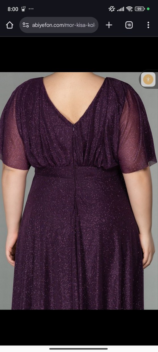 Parlak Mor V Yaka Midi Abiye - Görsel 4