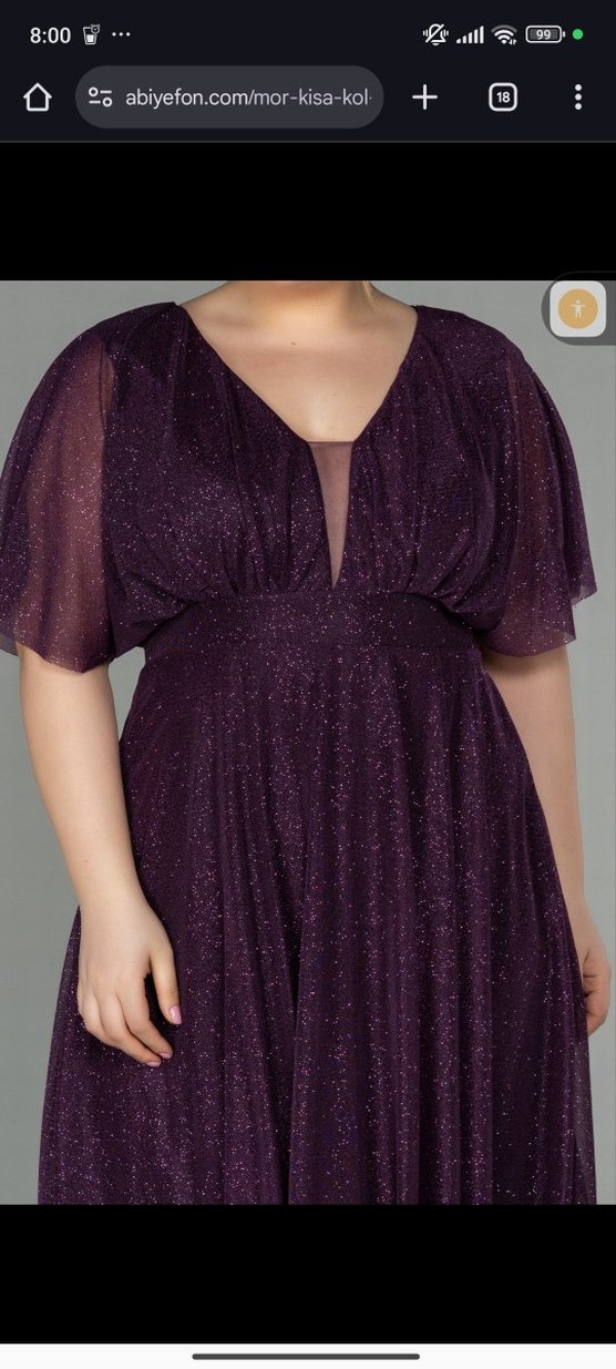 Parlak Mor V Yaka Midi Abiye - Görsel 3