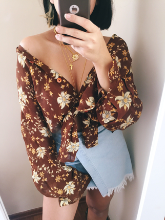 Vintage Floral Desen Gömlek
