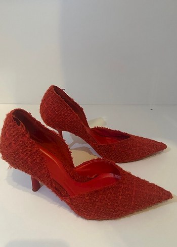 Zara Kadın Kırmızı Örgü Stiletto Topuklu Ayakkabı