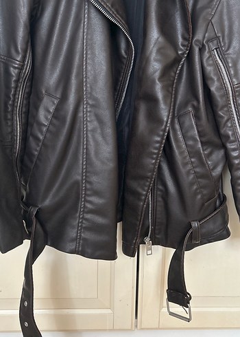ZARA Kahverengi Deri Biker Ceket - Görsel 4
