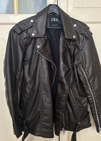 ZARA Kahverengi Deri Biker Ceket - Görsel 2