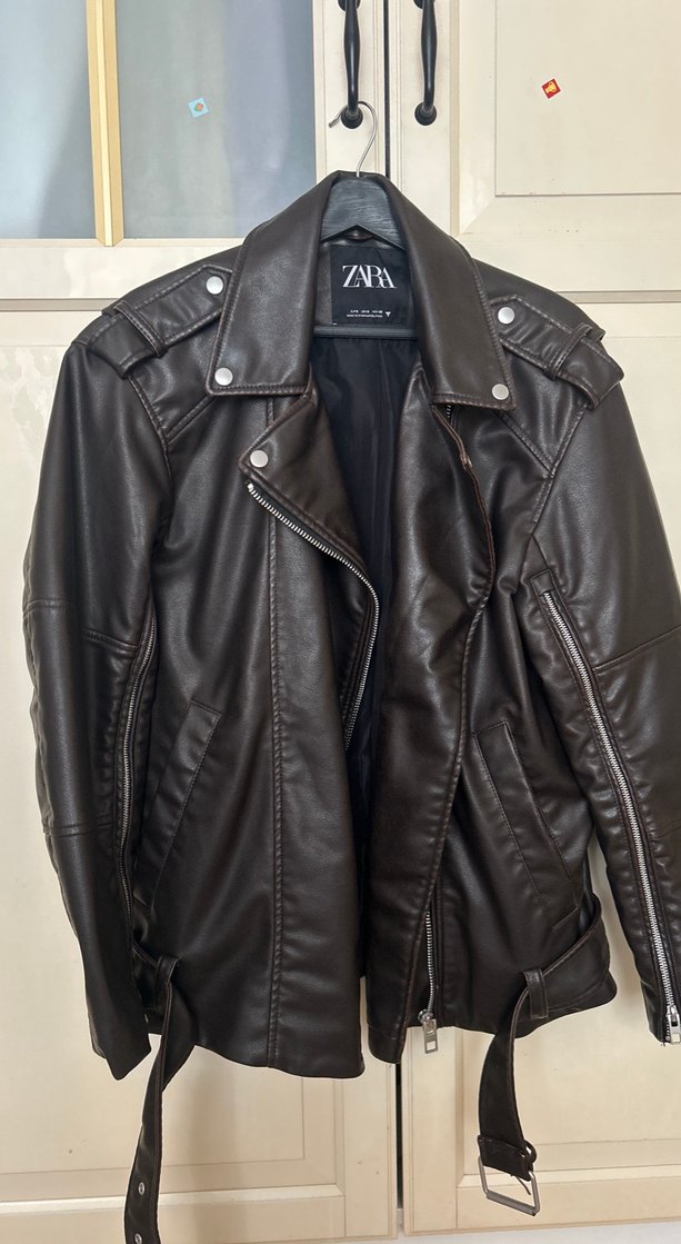 ZARA Kahverengi Deri Biker Ceket - Görsel 2