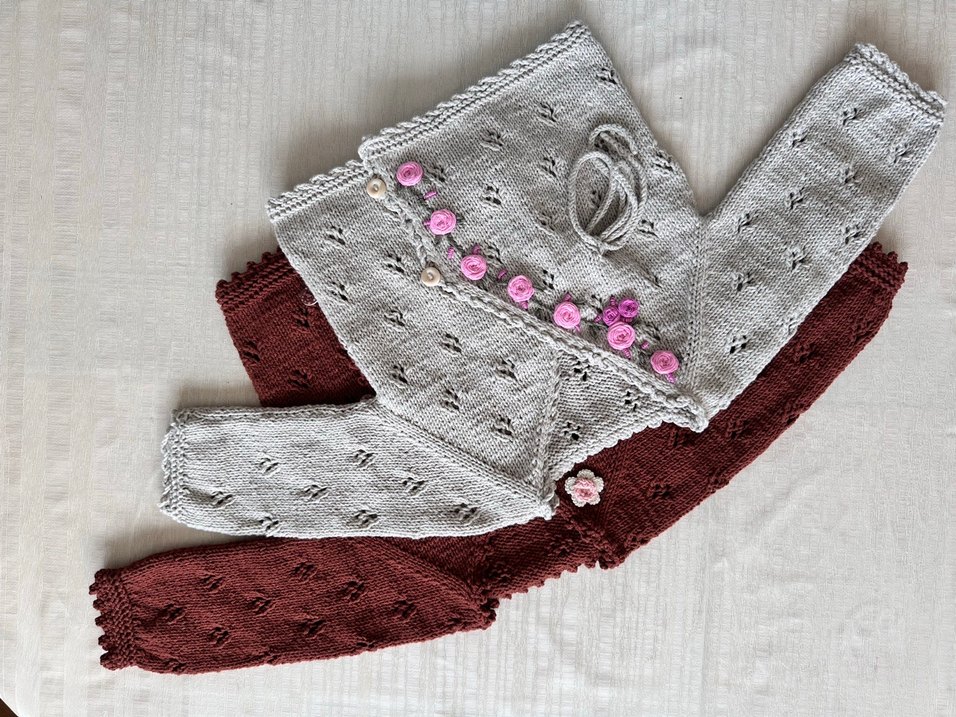 Kahverengi Nakışlı Kız Triko Hırka - Görsel 3