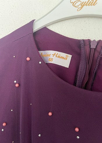 Kadın Mor Uzun Kollu tesettür Abiye Elbise - Görsel 4