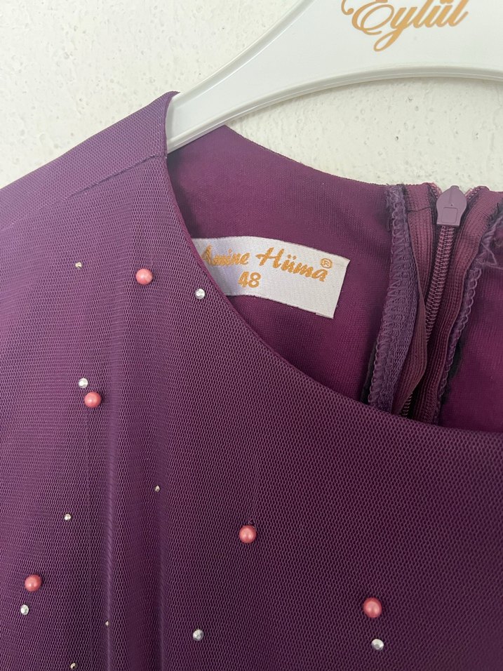 Kadın Mor Uzun Kollu tesettür Abiye Elbise - Görsel 4