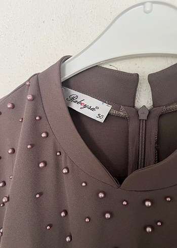 Kahverengi Uzun Kollu Kadın Abiye Elbise - Görsel 3