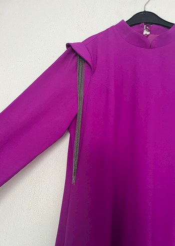 Uzun Mor Drapeli Kadın Elbise - Görsel 2