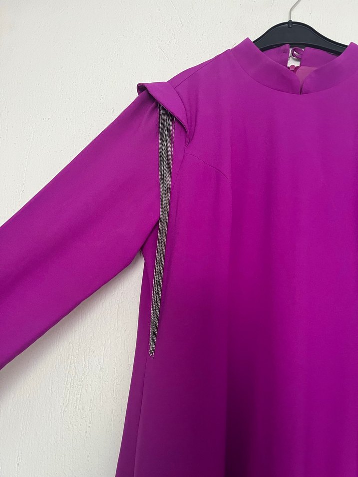 Uzun Mor Drapeli Kadın Elbise - Görsel 2